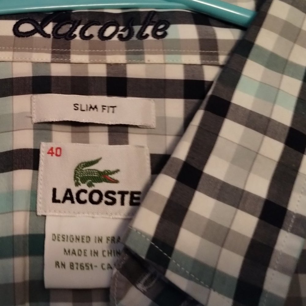 Lacoste Button Down Multi Colored Plaid Shirt Siz… - image 3